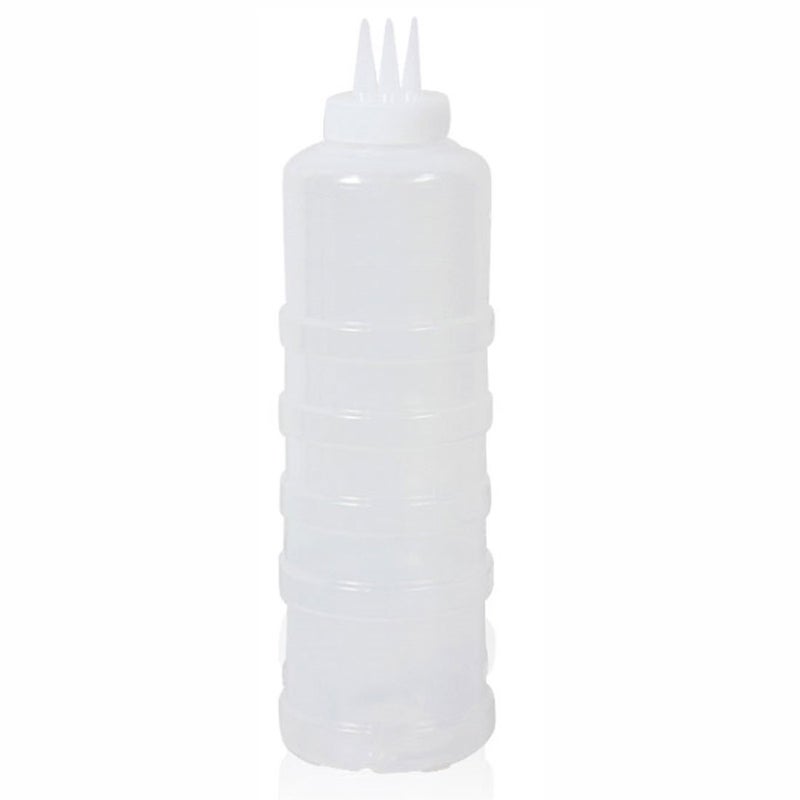 SUPIA 3 Hole Sauce Condiment Bottles Squeeze Dispenser Ketchup Salad Cruet Bin Oil Vinegar Bottle Kitchen Accessory (White 24oz - 700ml) - Image 1